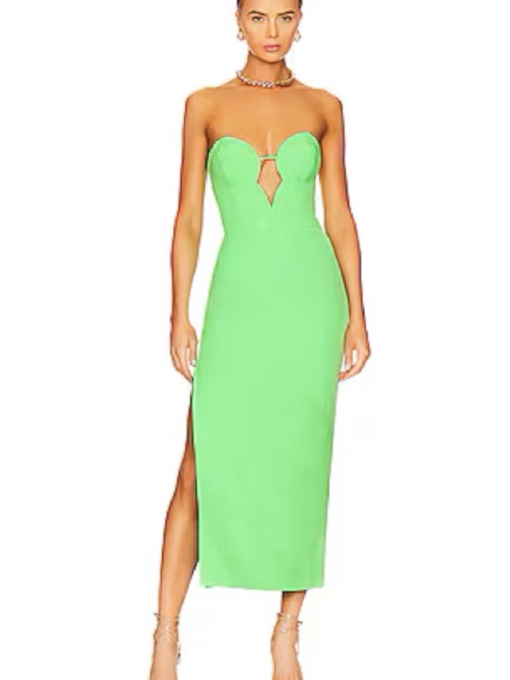 REVOLVE Eleni Midi Dress - Bardot Strapless Green Midi Dress